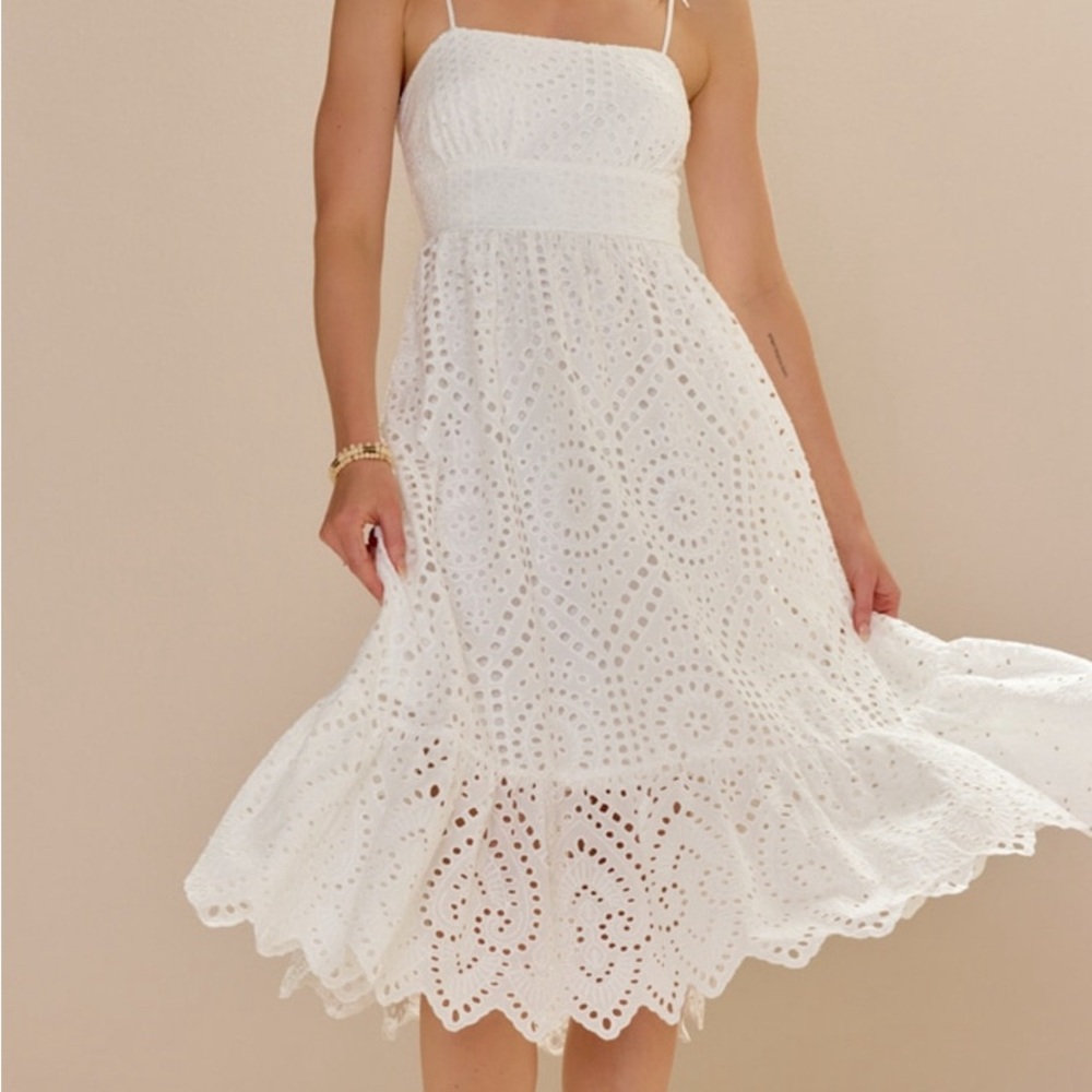 Chic White Eyelet Midi Dress